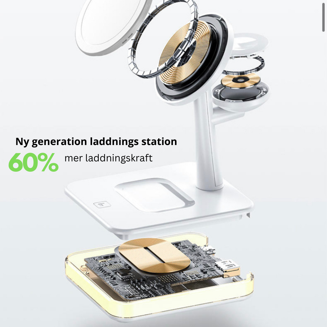 4-i-1 magnetisk trådlös laddstation 30W (PD-adapter ingår)